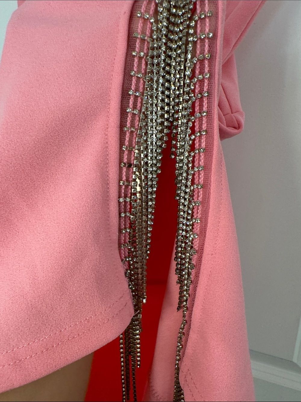 Windsor Pink Rhinestone Fringe Wrap Mini Dress - Picture 8 of 11